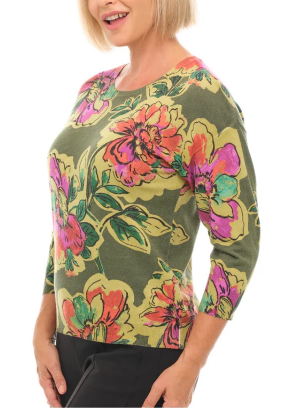 Tribal Go Bold Floral Crewneck Lightweight Sweater Women's Size XS
